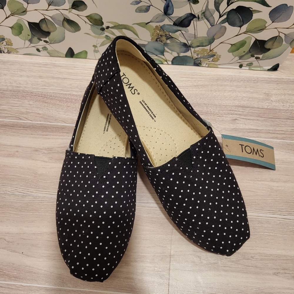 Toms Black and White Polka Dot Slip-Ons